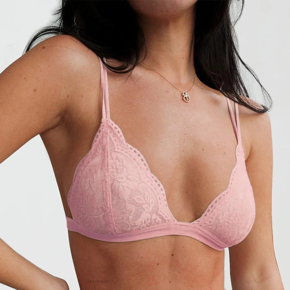 Sexy Lace Thin Triangle Bra for Women Wireless Lingerie Underwear Transparent Solid White/Black Bralette