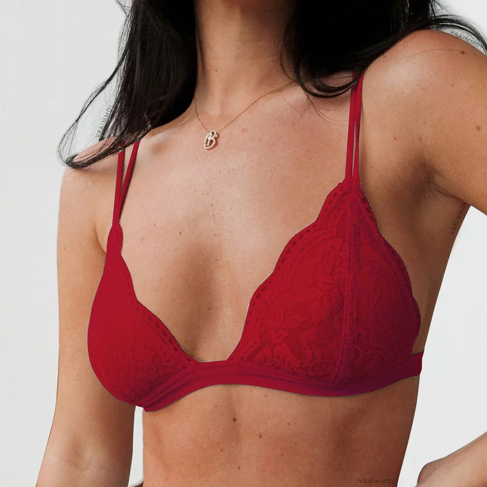 Sexy Lace Thin Triangle Bra for Women Wireless Lingerie Underwear Transparent Solid White/Black Bralette