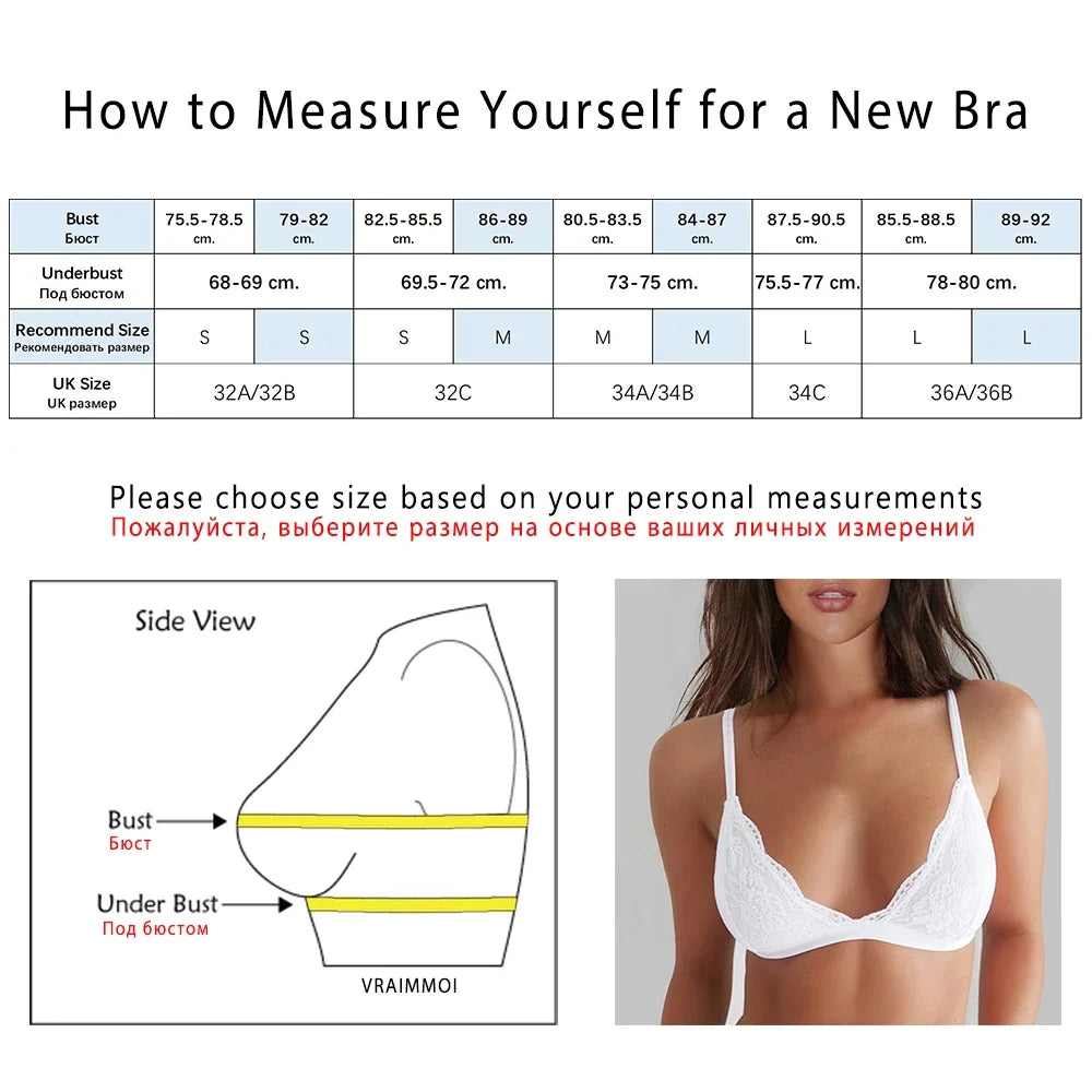 Sexy Lace Thin Triangle Bra for Women Wireless Lingerie Underwear Transparent Solid White/Black Bralette